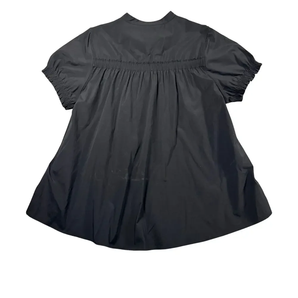 Athleta Levitate Poplin Top Black V-Neck Puff Sleeve Blouse Women's - Large